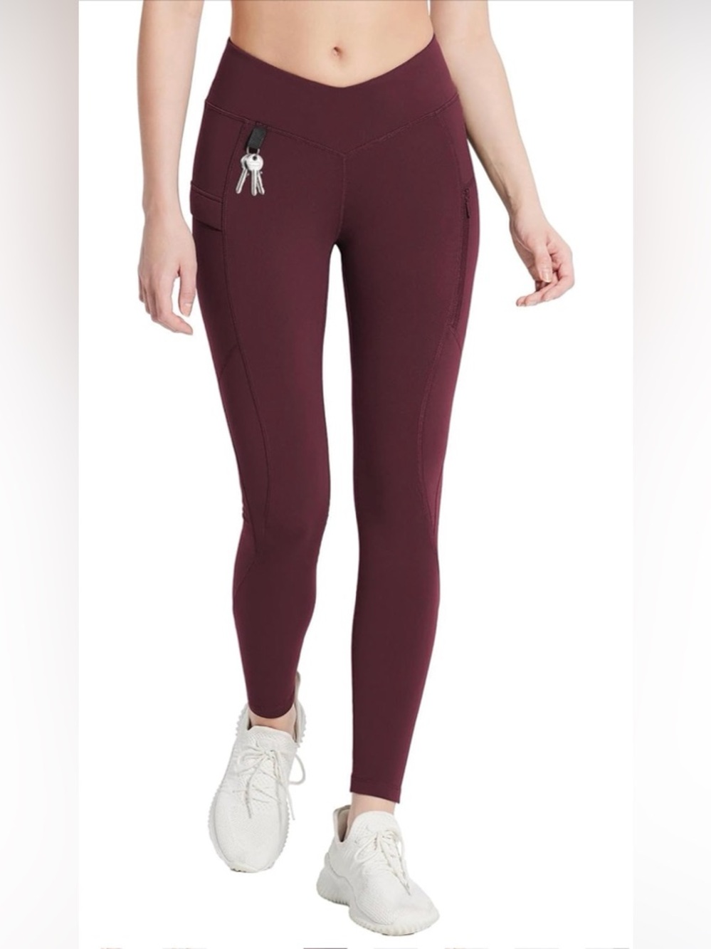 Baleaf Wine Red Fleece Lined Leggings Waterproof Hiking Zipper Pockets (Large)